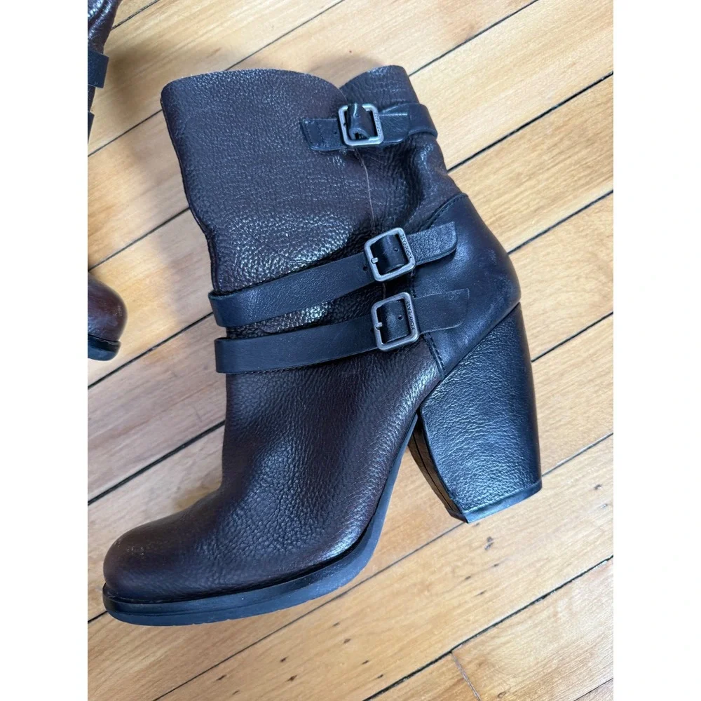 Kork-Ease Anki Leather Ankle Boots Triple belt moto‎ boots black and dark brown